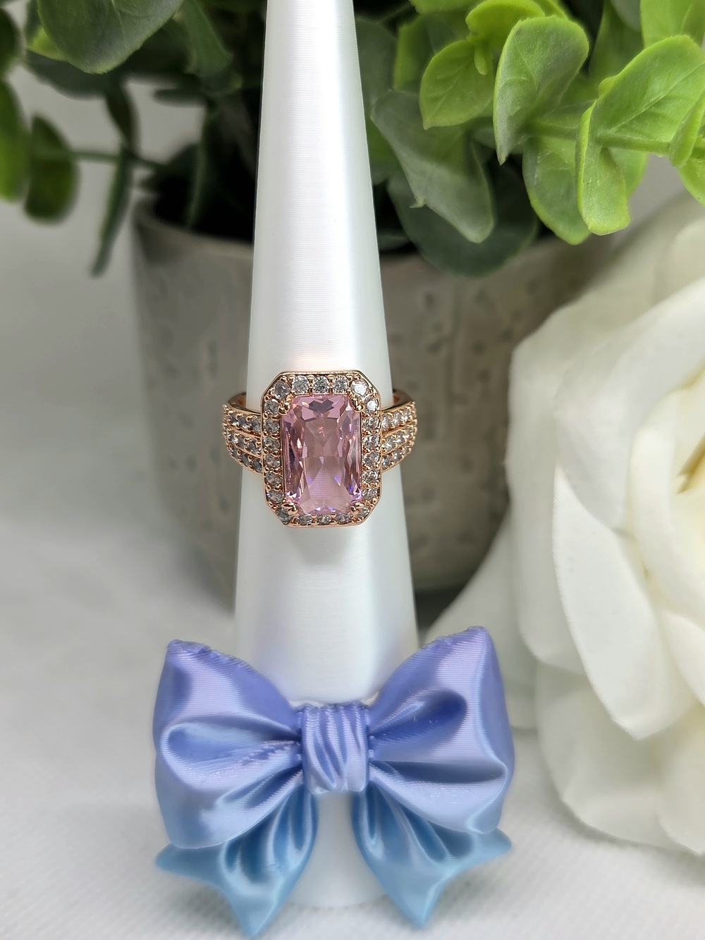 BP Elegant Rose Gold Pink CZ Cocktail Ring